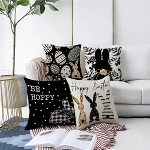 4pcs Easter - Themed Pillow Covers, Multiple Specifications Available, Multi - Color, Whimsical Festive Design with Decorated Eggs & Beige Rabbit, Ideal for Home Easter Decor, Soft Durable Fabric, Enhance Holiday Ambiance