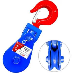 2 ton Snatch Block with Hook, 3" Sheave 3/8" Inch Wire Rope Snatch Block, 4400lbs Snatch Pulley for Rollback Wrecker Car Hauler Winch