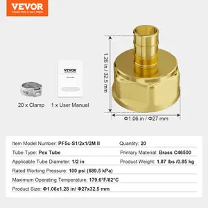 VEVOR Pipe Fittings, 1/2 20PCS Brass Pipe Fittings, Clamp-style 1/2 NPT Internal Thread Pipe Connector Brass Air Fittings, Heavy Duty Plumbing Fittings NPT Adapter for Heating/Shower Systems, Water Pipes