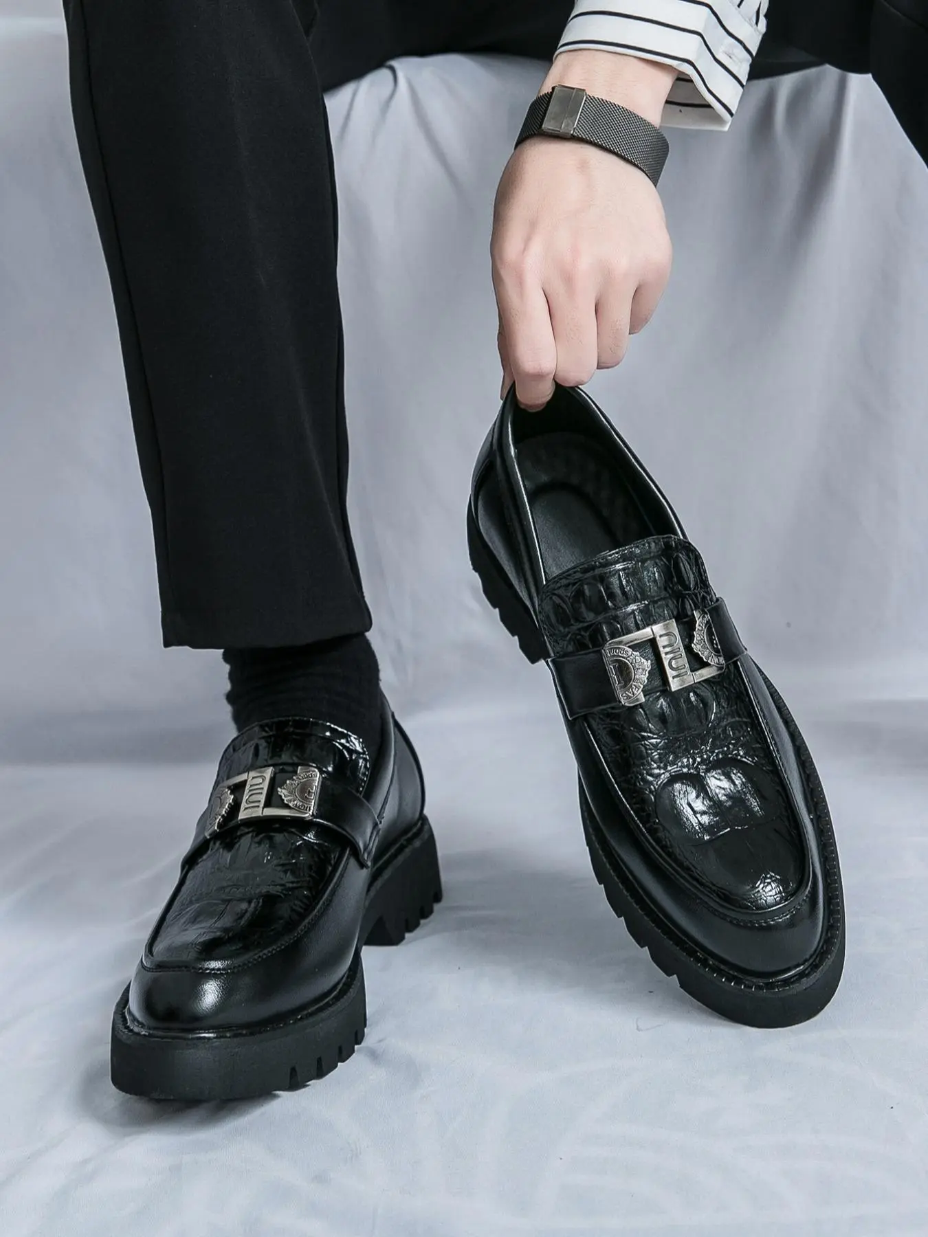 Men's Fashionable Metal Decorated Slip on Dress Shoes, Casual Comfortable PU Leather Loafers for Daily Wear, Lightweight Breathable Shoes for All Seasons