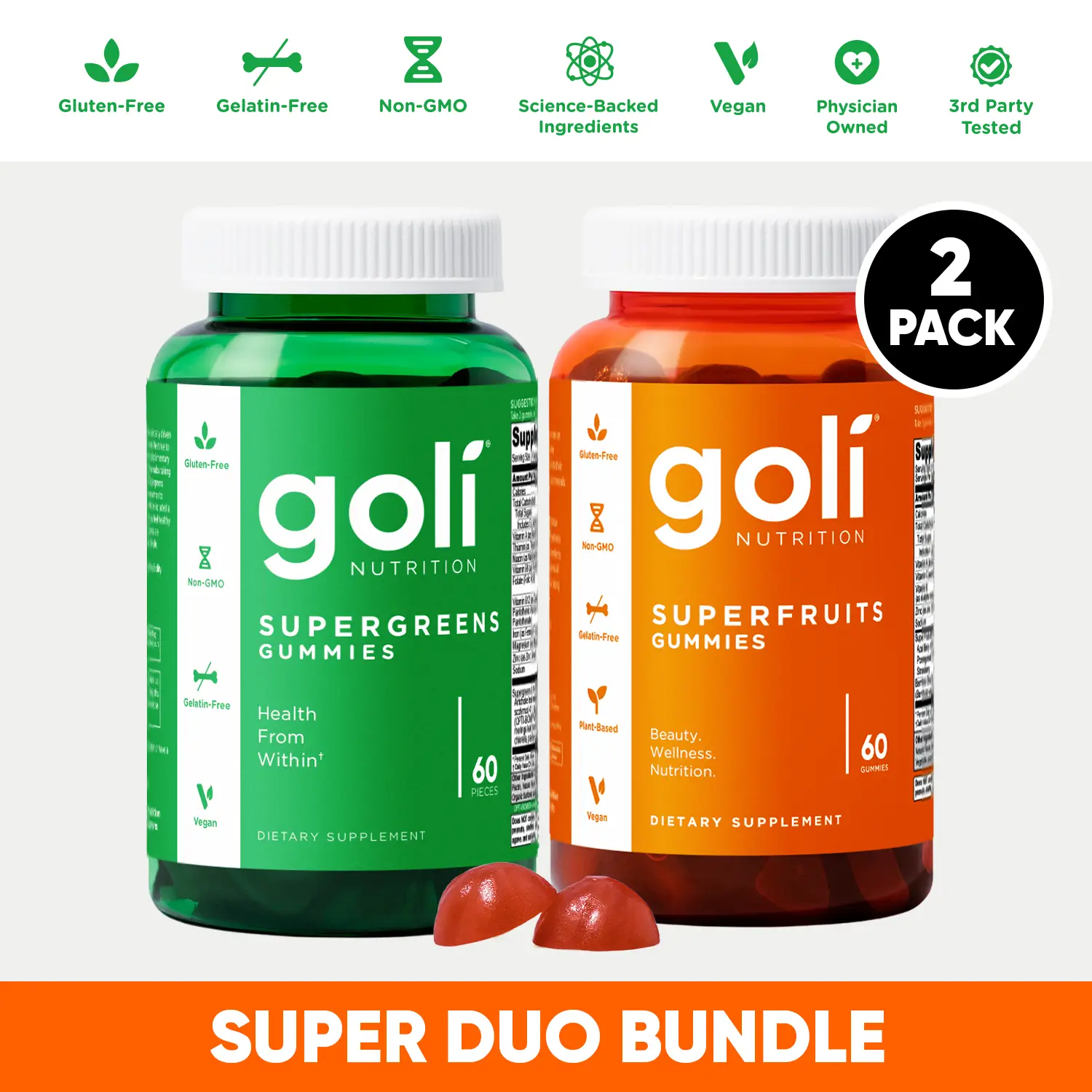 Super Bundle - Goli SuperGreens & Superfruits Duo - Collagen Promoting Vitamins...