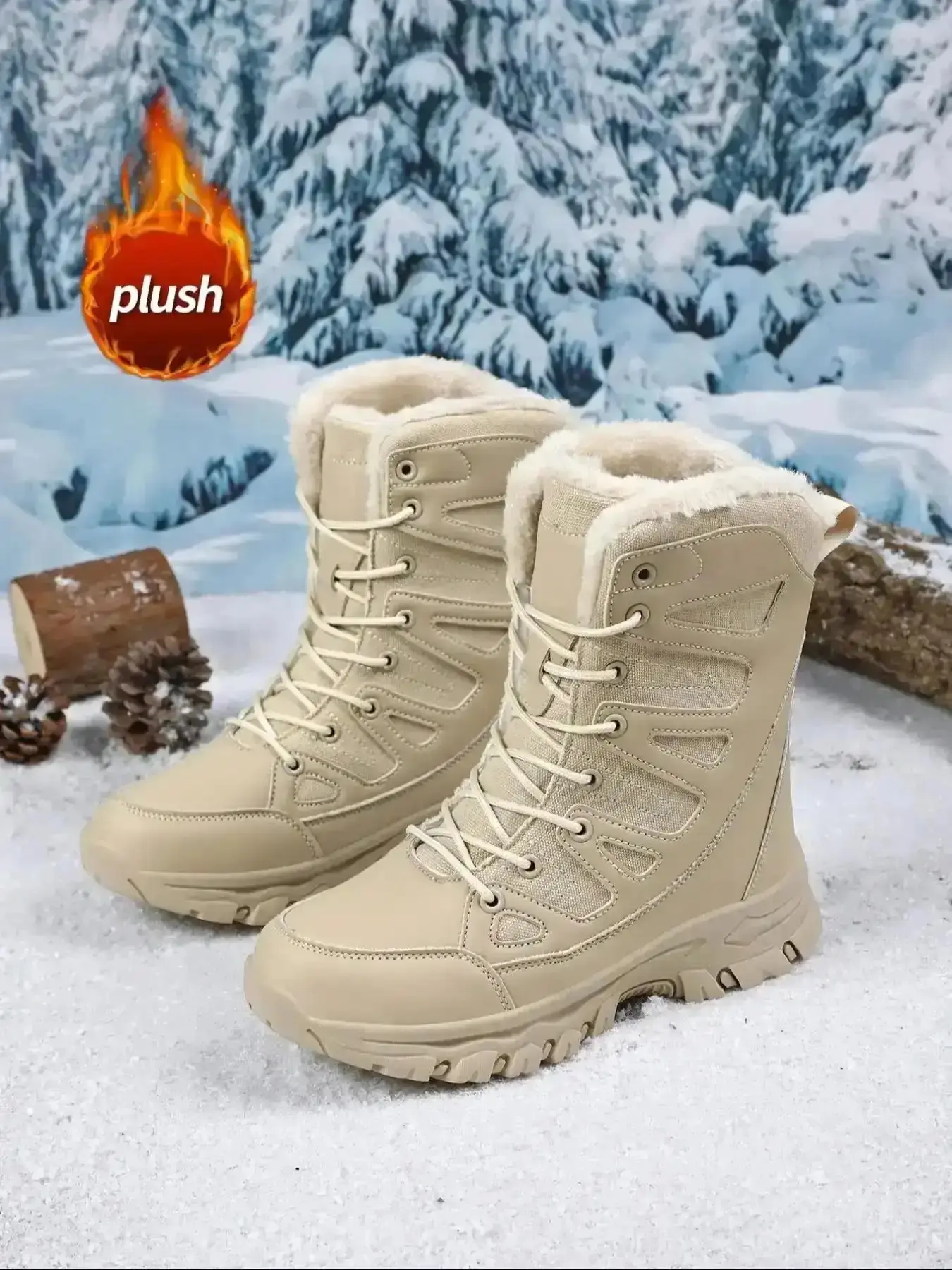Women's Style Snow Boots, High-Top Warm Outdoor Hiking Shoes, WP Grip Winter Footwear for Daily Wear & Sports, Daily, Minimalist, Chelsea, Chunky Heel, Soft, PT, Basic, Combat Chic Snkrs Daily Essential Style