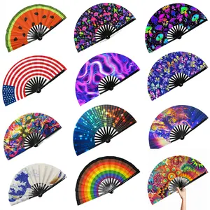 UV Glow Rave Fan Bamboo Folding Clack Hand Kung Fu Fan For Men Women Decor Gift Party Disco Dance Pride Festivals Accessory Fans For Line Dancers outdoor fun