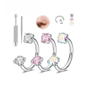 4pc Five-Piece Set Titanium Alloy Zircon Piercing Jewelry, Lip Nose Ear Studs, High Temperature Sterilization, Perfect Gift for Girls