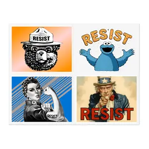 Fab Four RESIST stickers 4x5 bundle - Smokey, Rosie, Cookie & Sam on 20 OSM vinyl labels - Vintage-inspired political meme decor
