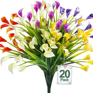 20 Bundles Calla Lily  Artificial Flowers for Outdoors, Fake Plants UV Resistant Faux Plastic Fake Flowers for Indoor Planter Home Porch Summer Cemetery Spring Summer Decor Artificial Flower Arrangements