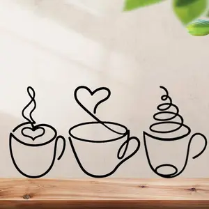 Coffee Cup Design Wall Decor, 3 Counts/set Iron Coffee Cup Artistic Wall Art, Creative Wall Hanging Decor for Home Coffee Shop, Decoration