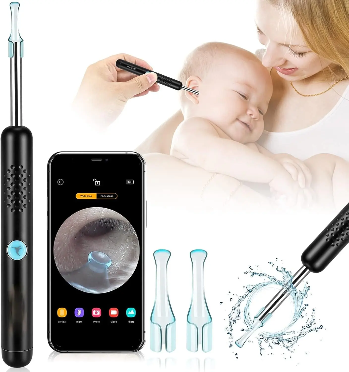 Ear Wax Removal Tool with 1080P HD Camera, Visual Otoscope with 6 LED Lights, IP67 Waterproof Ear Cleaning Kit with Soft Silicone Tips, Ear Cleaning Tool