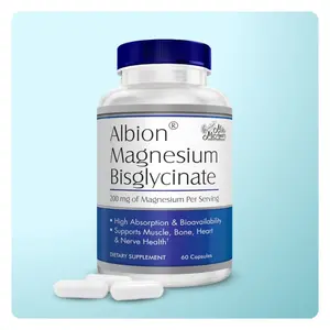 Albion® Magnesium Bisglycinate | Highly Absorbable Chelated Magnesium for Muscle, Nerves, Relaxation Support | 200 mg per Serving | 60 Capsules