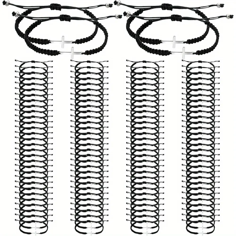 120 Pcs Cross Bracelets Bulk Adjustable Christian Bracelets for Men and Women, Handmade Braided String Rope Charm Gift for Baptisms, Church, Funerals, Friendship