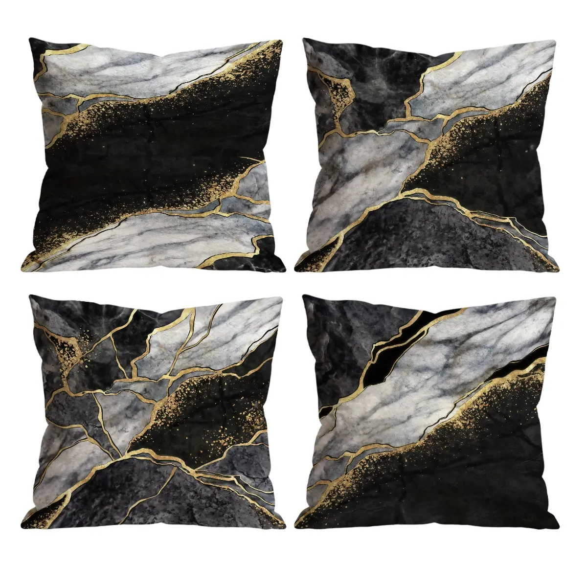 Black White & Gold Kintsugi Marble Throw Pillow Covers Set of 4, Modern Luxury Cushion Cases for Living Room, Bedroom, Sofa Home Decor Room Cozy Accessories 0526YK