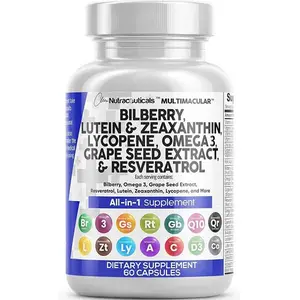 Clean Nutra Bilberry, Lutein & Zeaxanthin, Lycopene, Omega 3, Grape Seed Extract & Resveratrol for Eye Health Vitamins - MultiMacular Clean Nutra Bilberry, Lutein & Zeaxanthin, Lycopene, Omega 3, Grape Seed Extract & Resveratrol for Eye Health Vitamins - MultiMacular