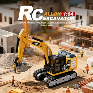 JJRC 1:64 Alloy Remote Control Excavator, Alloy Remote Control Forklift — 2.4 GHz dual control via remote and app, metal construction vehicles with lights