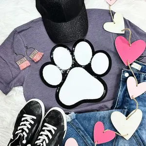 Dog Paw White Chenille Patch