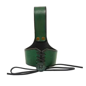 Green Leather Holder for Drinking Horn - Simple and Easy to Carry - Clothing, Menswear