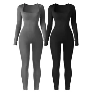 Long Sleeve Ribbed Seamless Jumpsuits Winter Overalls Womenswear