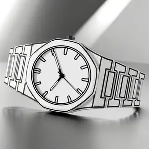 Modern 2D Visual Illusion Watch | Waterproof Designer Minimalist Timepiece | Premium Sketch Style Quartz Watch for Men - White/Black Aesthetic