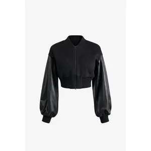 Cropped Alpaca and Leather Bomber Jacket