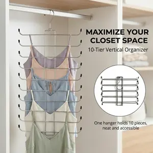 10-Tier Vertical Hanger Organizer, Multi-Layer Metal Closet Storage Rack, Non-Slip Space-Saving Hanger for Camisoles, Bras and Tank Tops