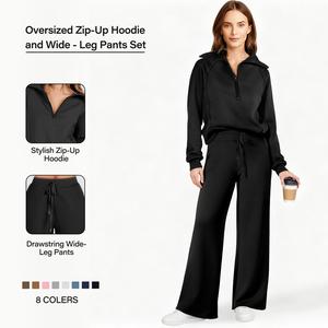 2 Piece Outfits 2025 Fall Fashion Airport Wide Leg Pants Lounge Set Leisure Travel Vacation Clothes Sweatsuits Workout Set for gym stuff women autumn winter