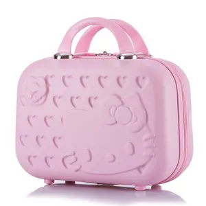 Cute Cartoon Cat Makeup Box Handbag, Small Travel Luggage Suitcase, Portable Cosmetic Organizer Bag for Women & Girls