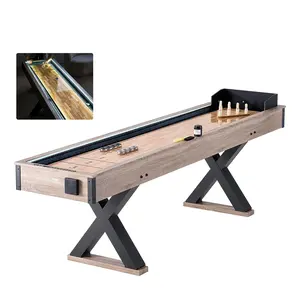 Summervibes VEVOR Shuffleboard Table, 9 ft LED Light Up Shuffleboard for Family Game Room, 2 in 1 Shuffleboard and Bowling Combo Game Set, with Scratch-Resistant Playfield, Legs, 8 Pucks, Bowling Set, Wax, Brush