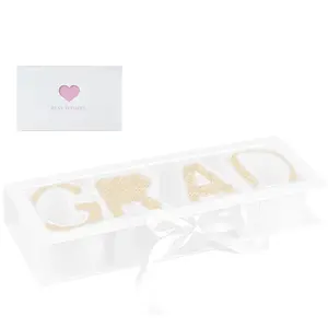 1Pcs Graduation Gift Box ,17.32'x6.06'x2.56' GRAD Letter Shaped Fillable Cardboard Box for Graduation Gifts, for Graduation Birthday Class Reunion Party Favor Supplies（Black/Blue/White）