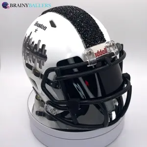 Houston Inspired Mini Football Helmet - Black Crystals, Visor, Facemask, White