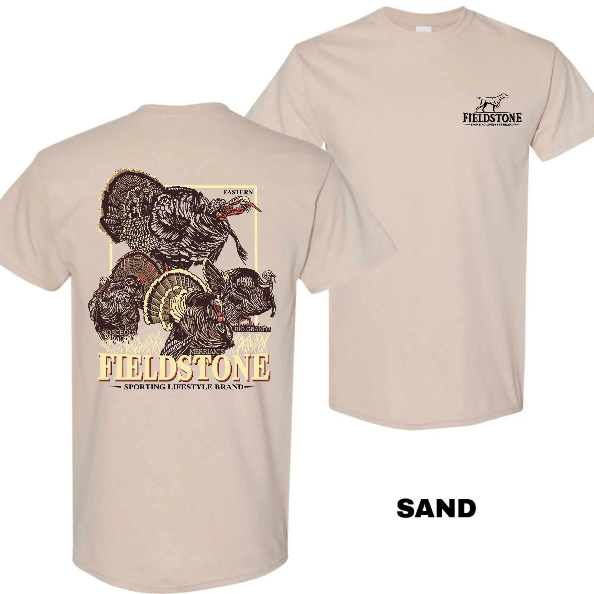 Fieldstone Wild Turkey Hunting T-Shirt, Southern Outdoor Graphic Tee, Unisex Shortsleeve Crewneck, Fabric Cotton, Menswear Top, Gifts for Men and Women, Trendy Shirt for Gobbler Season & Country Life