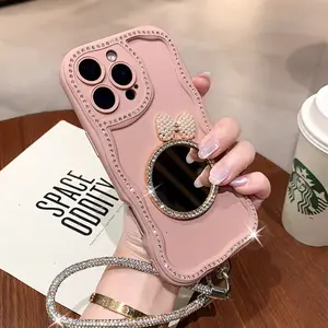 IP16 Phone Case for 15Max 14 POR Bracelet Fashionable 13/12 Versatile Stylish with Mirror Makeup Function Shockproof Drop Proof Protector Casing Black Smartphone Cellphone