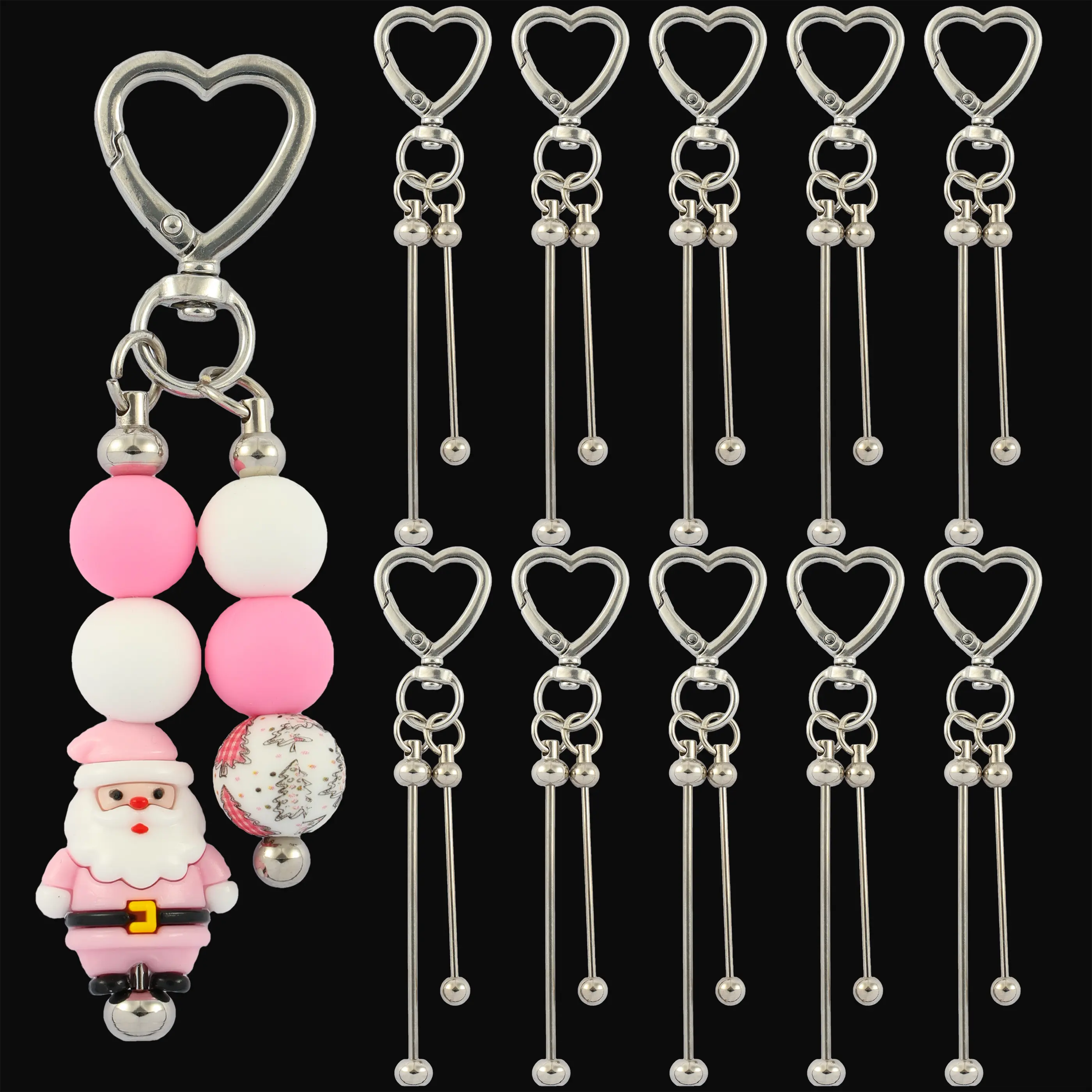 10-Piece Blank Metal Alloy Bead Keychain Making Set, DIY Beads Making Kit for Jewelry Crafts & Key Ring Accessory Pendant Creation (Multiple Styles)