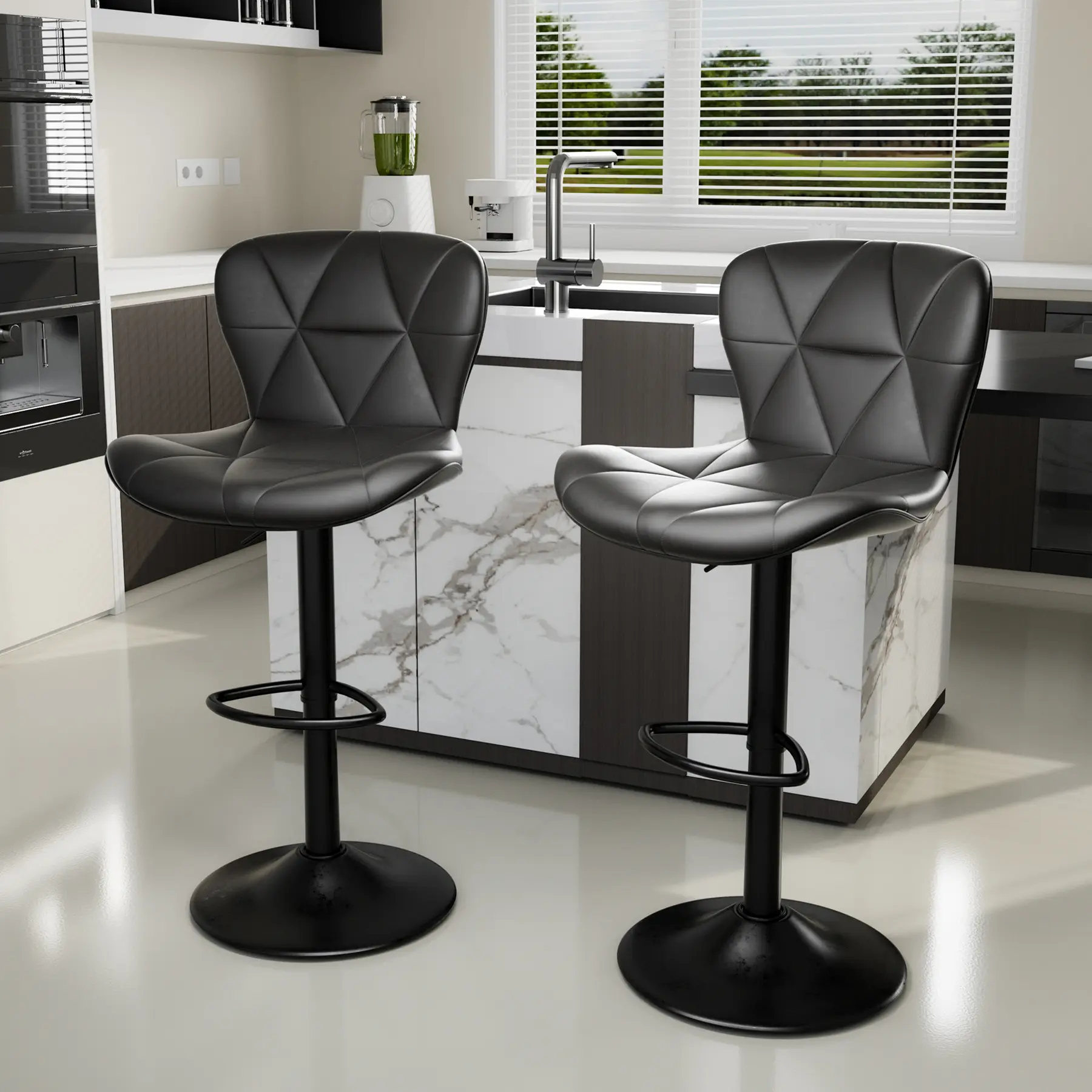 2-Piece Bar Stools Set with Back Support and Lumbar, 360° Swivel Adjustable Height (24.8-33.46") Counter Stools for Kitchen Island, Heavy Duty 300lbs, Cat Scratch Resistant Fabric and Metal Base