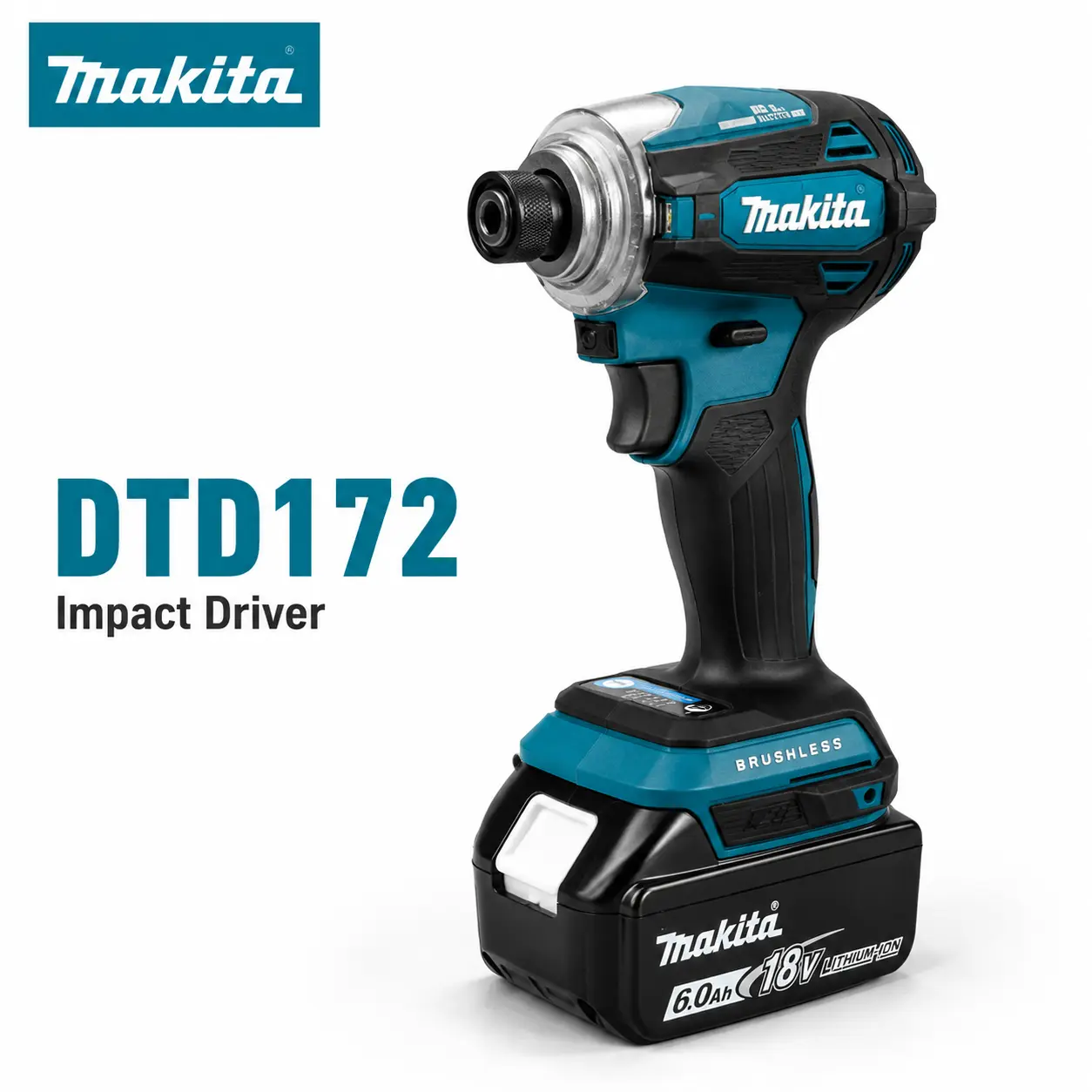 Makita DTD172 18V Compact Brushless Impact Drill/Driver Hand Tool Kit - Variable Speed Control, Convenient Tool Changes Chuck, 6.0Ah Batteries, Included Charging Kit, Pro-Level Machinery Fastening (Ideal for DIY Enthusiasts, Daily Workshop Maintenance)