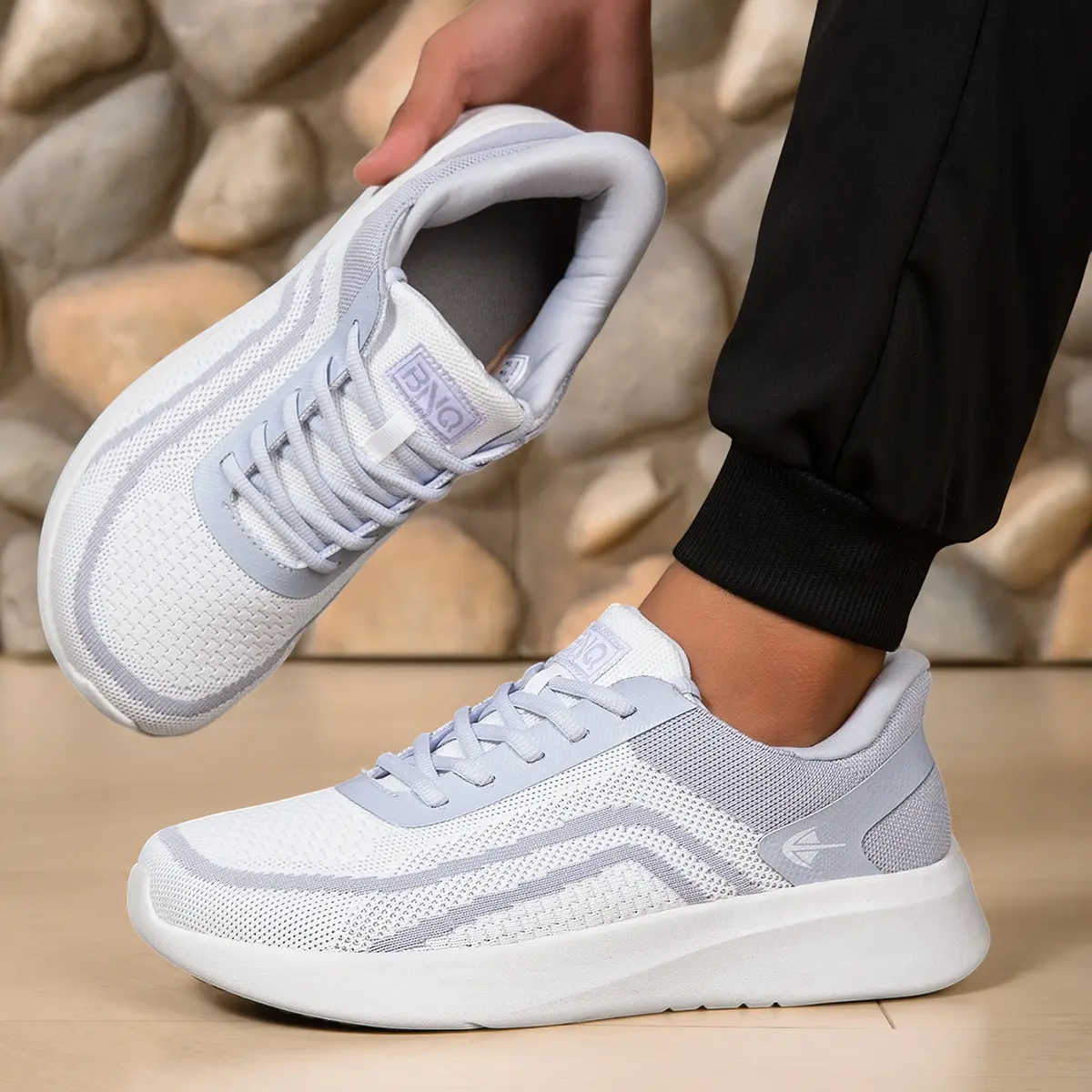 Bemiro Men's Stylish Calico Fabric Lace-Up Sneakers, All-Season Shock-Absorb Rubber Sole Footwear for Jump Rope Training & Gym Running, Lightweight Non-Slip Breathable Mesh Cloth Upper Shoes, Male