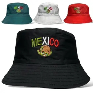 Mexico Flag Embroidered Bucket Hat, Unisex, Casual Street Style