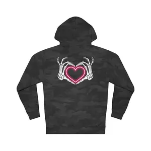 Skull Hands Neon Heart Love Forever Cotton Hoodie - Unisex Pullover Jumper, Long Sleeve Hooded Sweatshirt, Cool Graphic Streetwear Sweater,