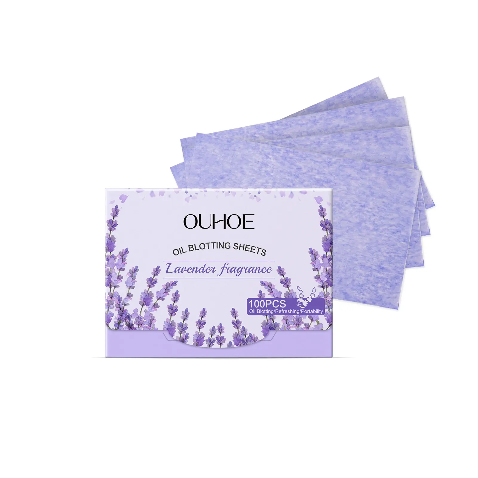 Lavender Oil Blotting Papers, Portable Face Oil Absorbing Sheets with Lavender Extract, Vitamin E & Collagen, Facial Oil Control Tissue for Oily Skin, Makeup Touch-Up Paper, 100pcs