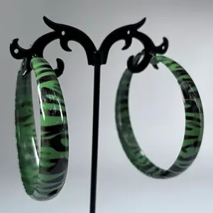 Green Y2K Vintage Zebra Print Hoop Earrings - Emo Scene Trashy Y2K Early 2000s Jewelry earring earring girl jewelry cute earring