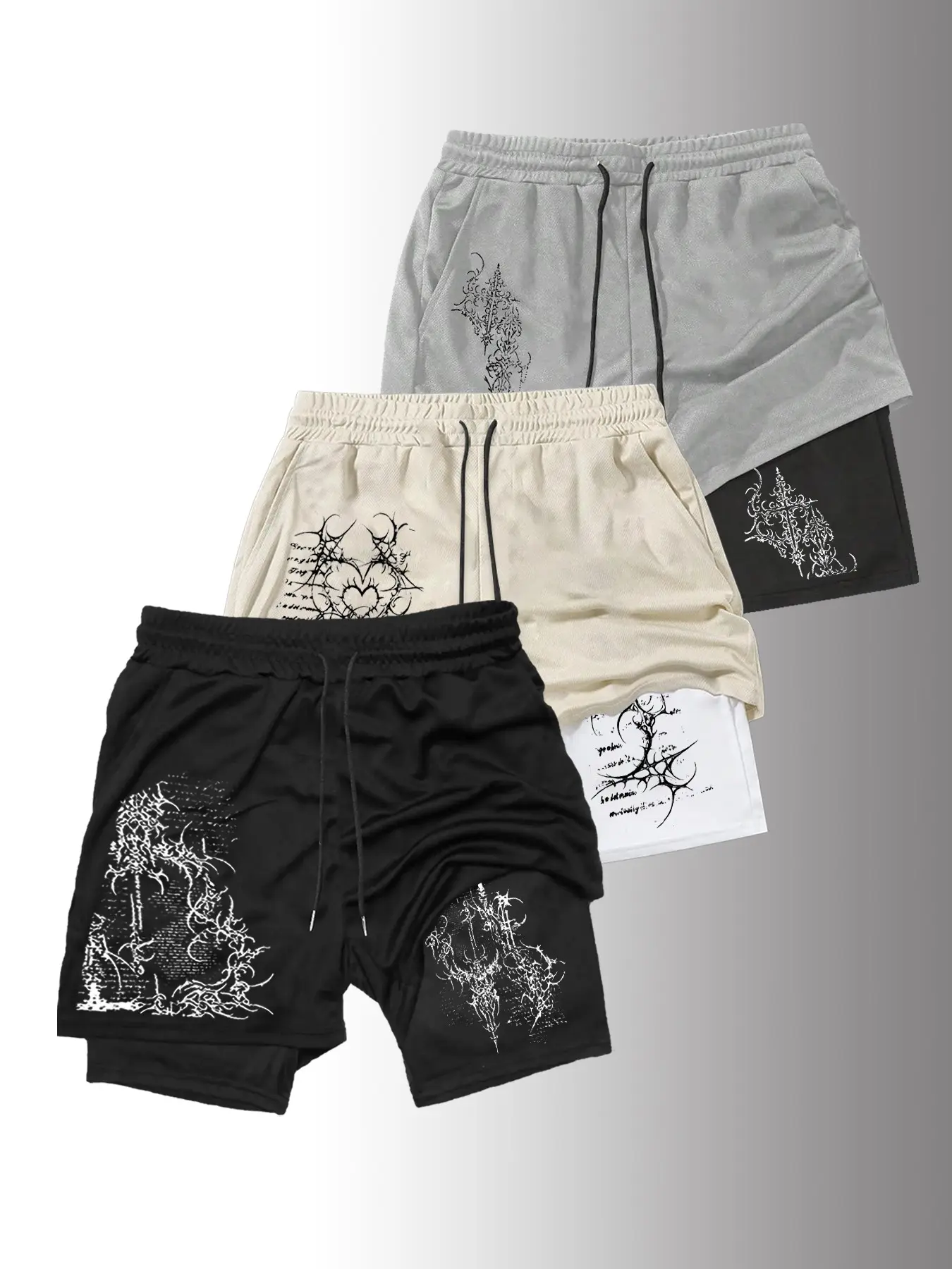 3-Pack Men's Summer Casual Athletic Fitted Cut Above Knee Pants, Street Style Letter Print, Comfortable Breathable Fabric, Ideal for Daily Wear and Sports, Breathable Printed Shorts, Fashionable Summer Shorts