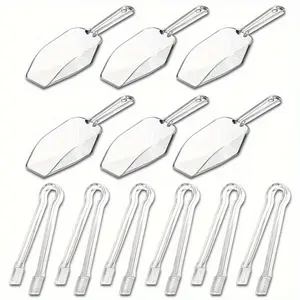 12Pcs/Set Plastic Serving Tableware,Including 6 Mini Kitchen Tongs Utility and 6 Kitchen Scoops,Mini Clear Buffet Scoop for Candy Dessert Buffet Ice Snack Coffee Tea,Christmas Party Gifts,Hand Tools Kits ﻿