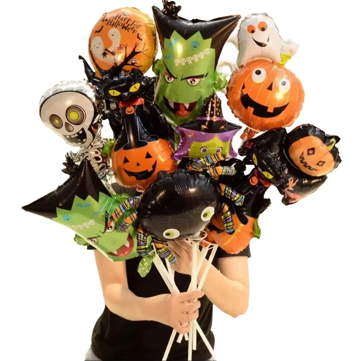 10/30/50pcs Mini Halloween Element Death Bat Pumpkin Aluminum Coil Balloons Random Style Halloween Party Decoration Globos