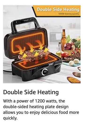 Panini Press Grill and Gourmet Sandwich Maker Non-Stick Coated Plates, Opens 180 Degrees to Fit Any Type or Size of Food, Stainless Steel Surface and Removable Drip Tray, 3 Slice, Black