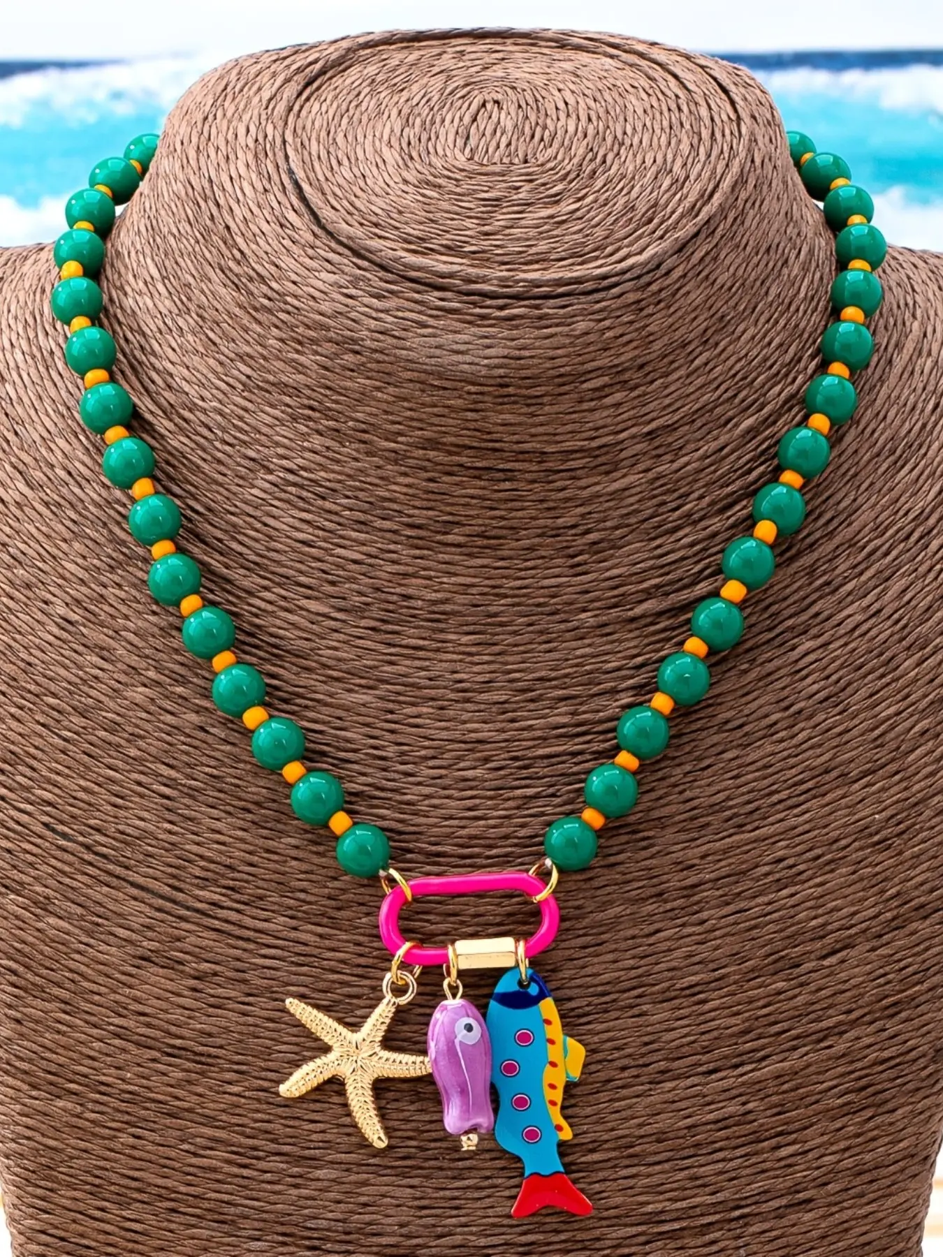 Summer Beach Vacation Style Multi-Layer Resin Bead Necklace, Beaded Necklace, Colorful Fish and Starfish Pendant, Boho Jewelry for Parties, Chunky Necklace, Costume Jewelry Necklace, Chain Necklaces