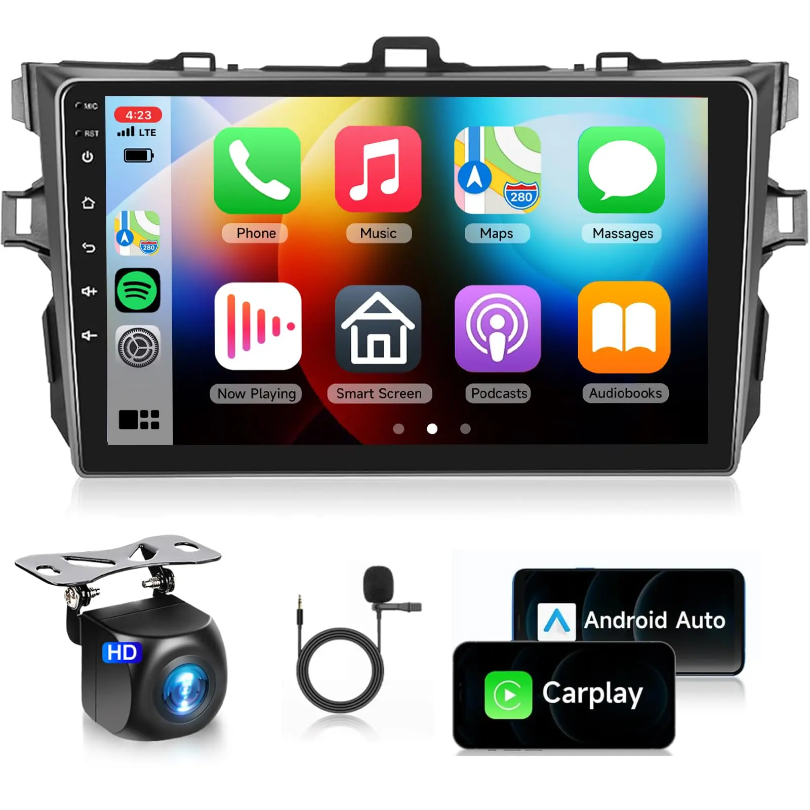 9-Inch 1080P HD Touchscreen Double Din Car Video Player for Toyota Corolla 2009-2013, Wireless CarPlay Screen, Built-in DSP & GPS Chip, Android Auto, 5.0 Bluetooth, RDS FM Radio, Wi-Fi, SWC, 26 UIs, 2G+32G, Backup Camera Compatible, Father's Day Gift