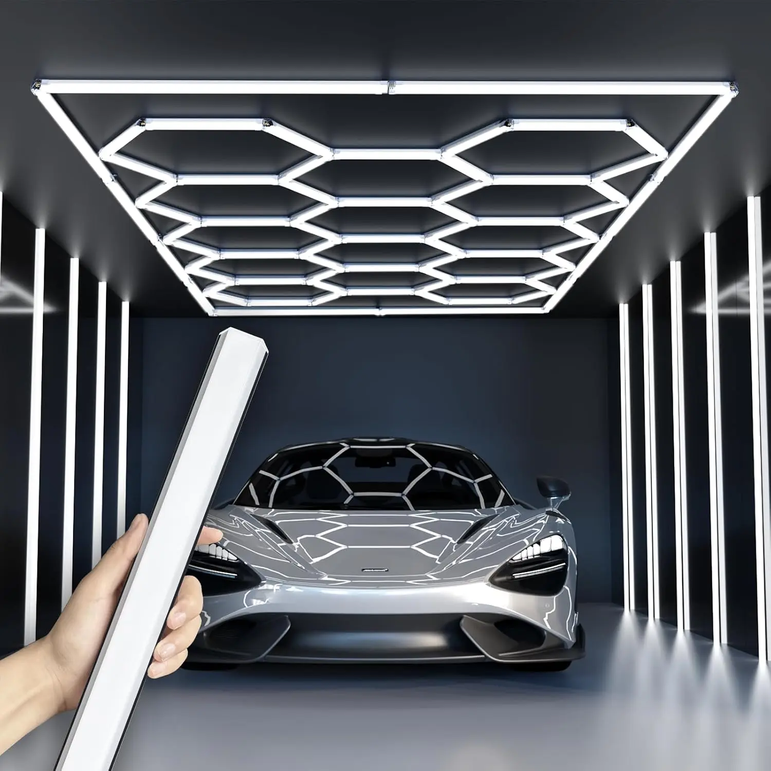 Super Bright Hexagon Garage Lights, Honeycomb Ceiling Lights System Designed For Grid Systems. 6500K Cool White Light, ideal for Car Detailing Garages, Workshops, Basements, Barbershops，Supermarkets, Shopping malls, Stockup Mothersday（No plug version）
