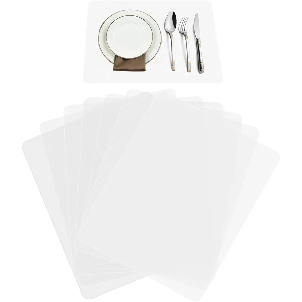 8-Pack Thick Durable Plastic Rectangle Placemats with Rounded Edges for Kitchen & Indoor Dining Tables - Translucent, Heat-Resistant, Washable (14.2x12 in/30x36cm) for Dishes, Coffee Cups