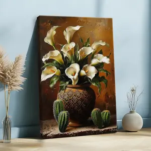 Wrapped Framed Canvas Wall Art Decor, Vintage Prints Poster, Vintage Calla Lily And Cactus Print, Printable Mexican, Floral Cactus, Dark Academic Decoration, Perfect Gift, for Living Room Bedroom Office, Flower Painting Artwork Artistic Ornaments