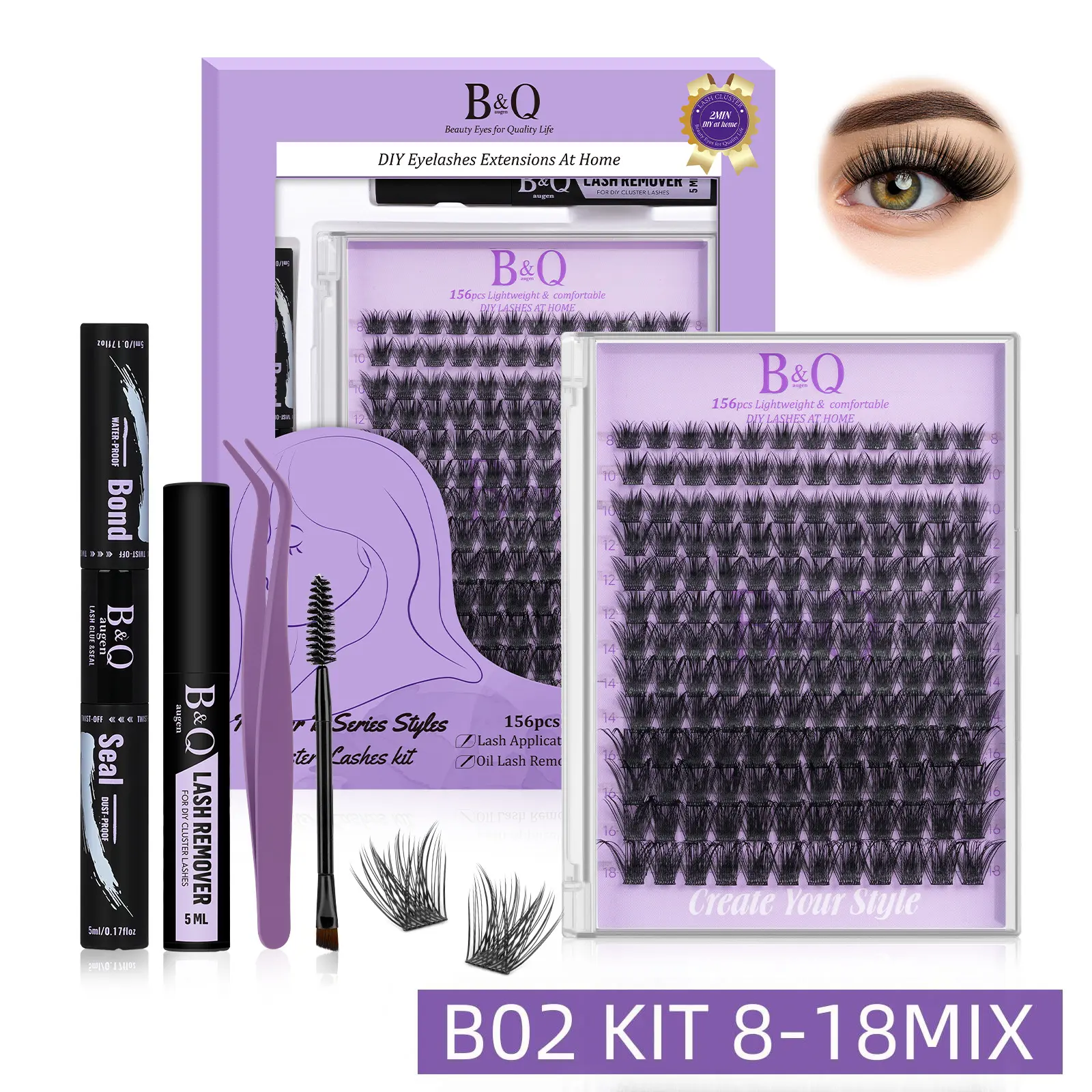 B&Q B02 Lash kit l Classic Cateye Kit,DIY Classic Cateye Eyelashes Extension at Home,Volume Soft Lash Makeup Cosmetic #dealsforyoudays