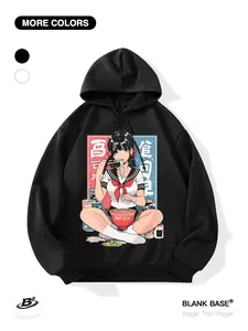 Japanese Anime Streetwear Sailor Suit Girl Ramen Print Hoodie, Loose Fit Casual Breathable Sweatshirt for Men and Women