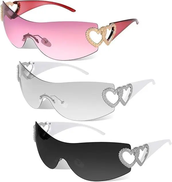 3pcs/ set - Y2K Rimless Glasses Women Men, Glasses Trendy Shield Wrap Around Glasses Oversized Fashion Lightweight |  Accessories for Women & Men,summerwins